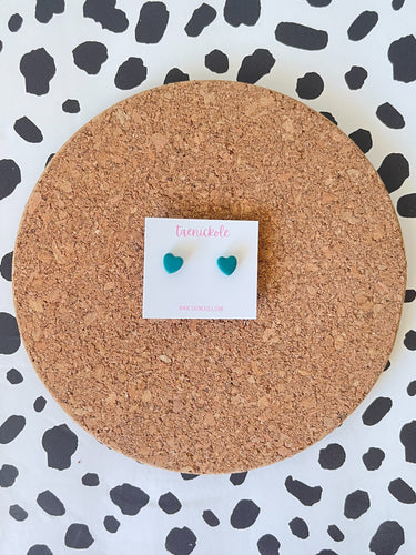 Teal Micro Heart Studs