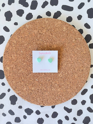 Mint Micro Heart Studs