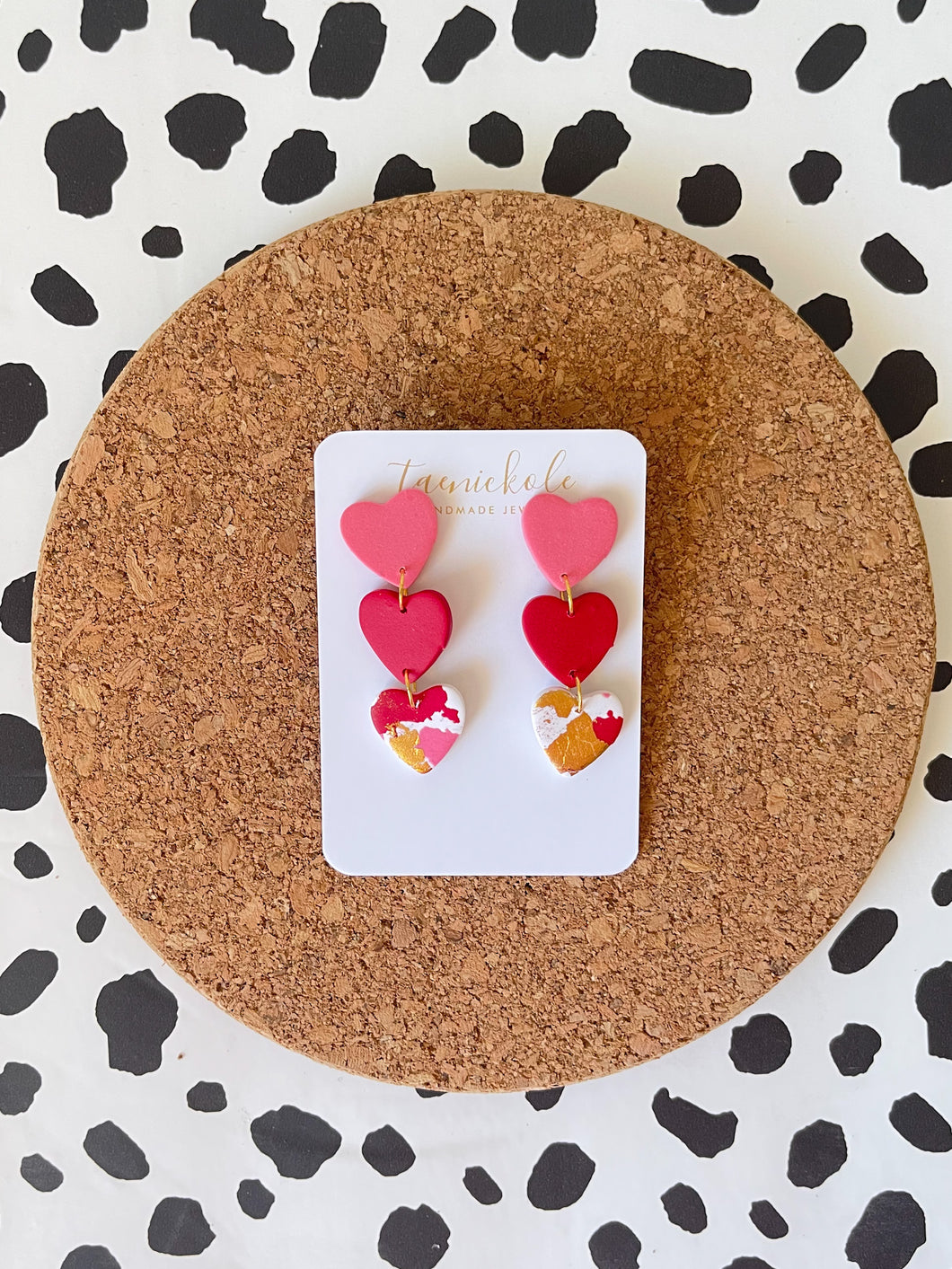 Pink, Red, and Gold Regular Heart Triple Dangles