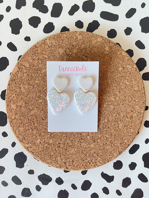 White Glitz Heart Dangles