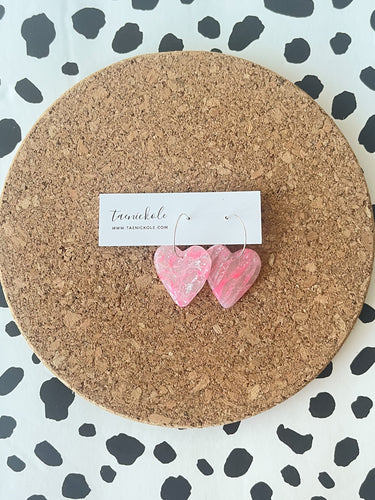 Pink and Silver Stone | Heart Hoops