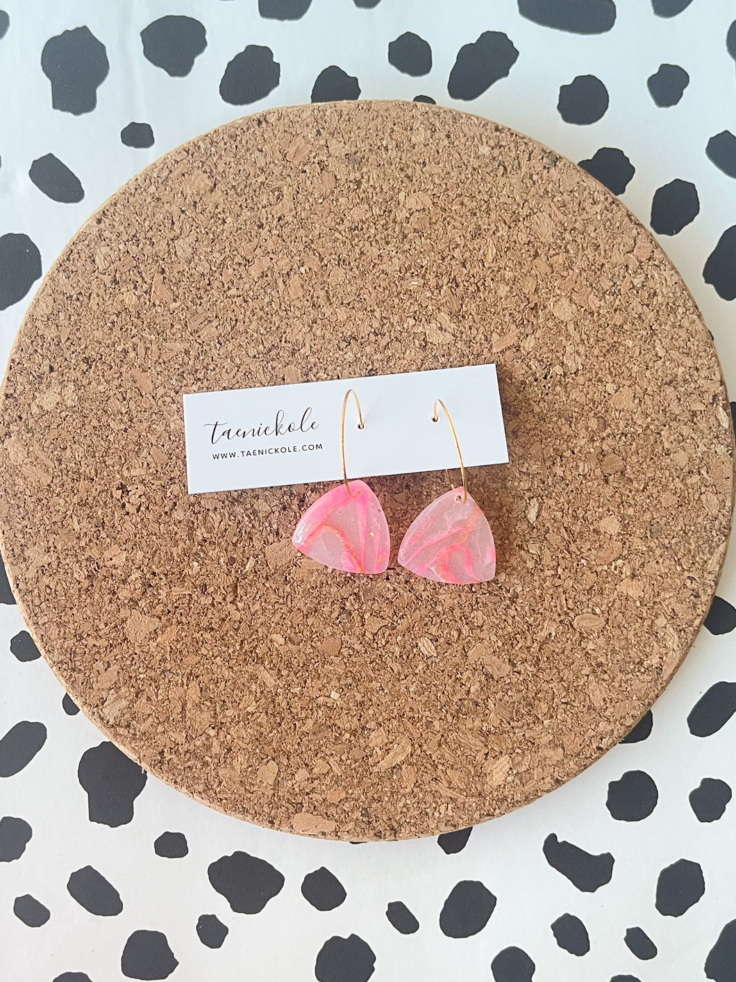 Pink and Gold Stone | Triangle Hoops