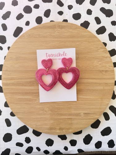 Pink Glitter Open Hearts