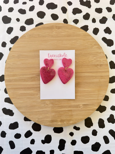 Pink Glitter Double Hearts