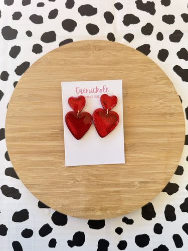 Red Glitter Double Hearts