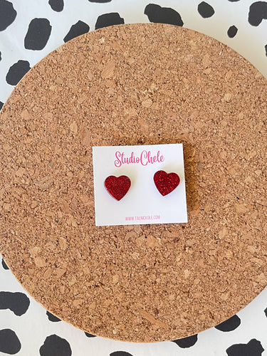 Red Glitter Heart Studs