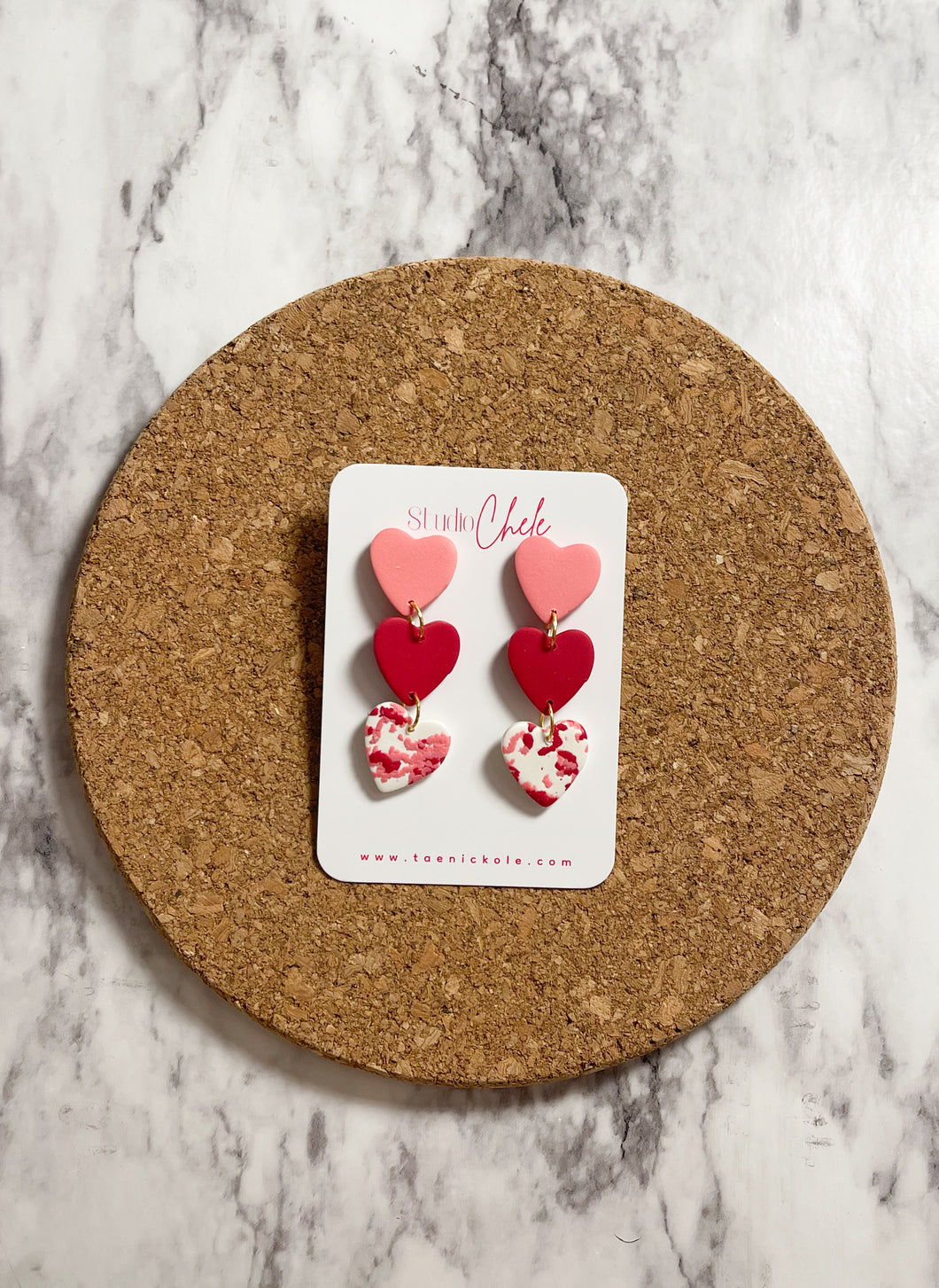 Red & Pink Confetti | Regular Heart Triple Dangles