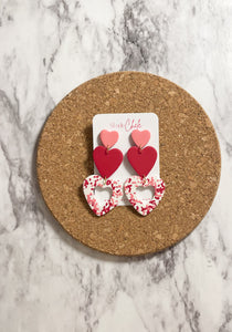Red & Pink Confetti | Large Heart Triple Dangles