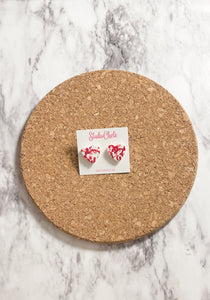 Pink & Red Confetti Heart Studs