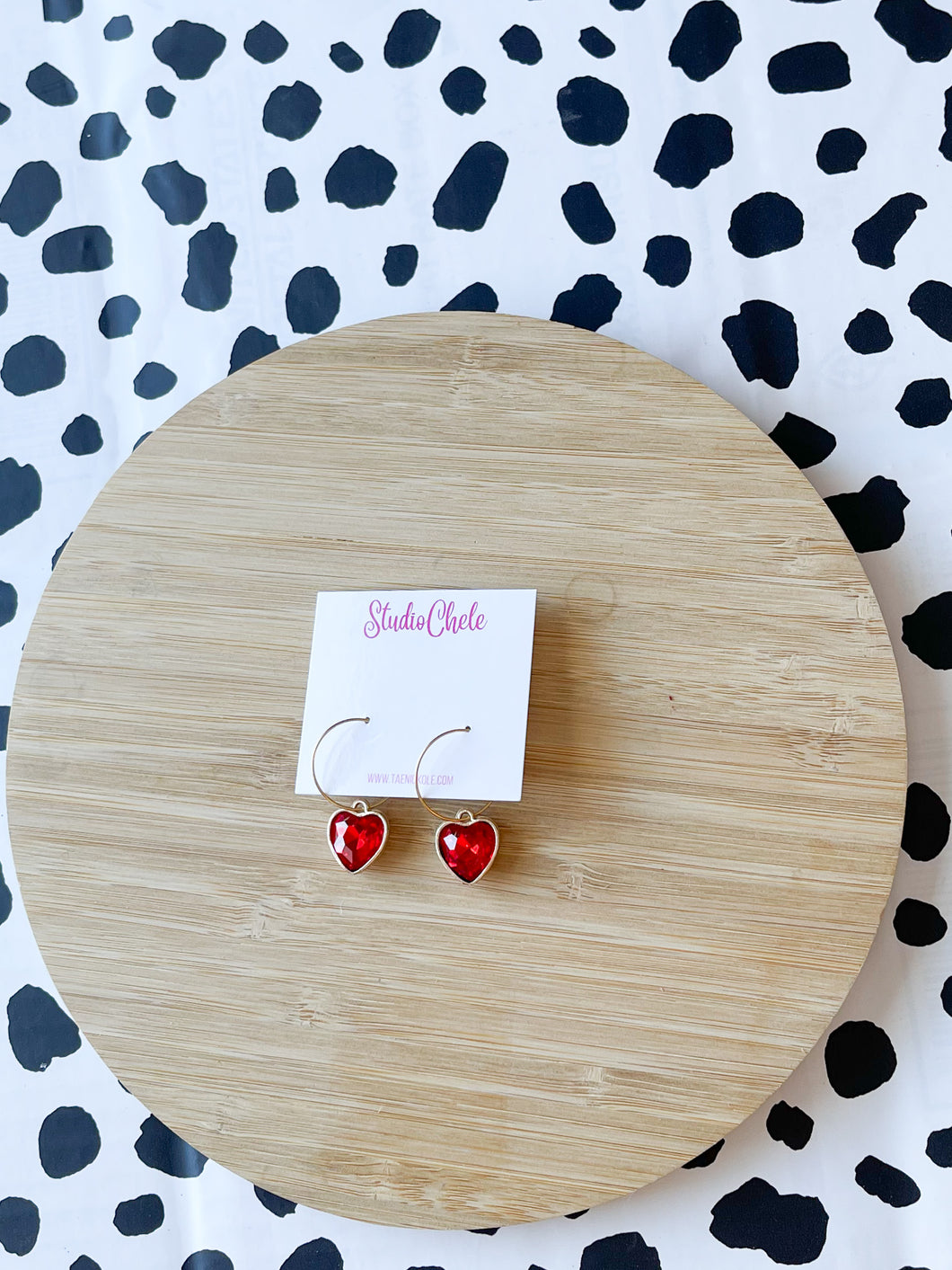 Red Crystal Heart Hoops