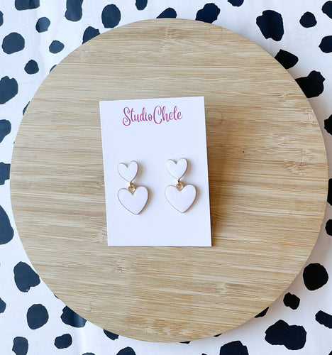 White Enamel Double Hearts