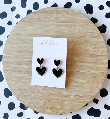 Black Enamel Double Hearts