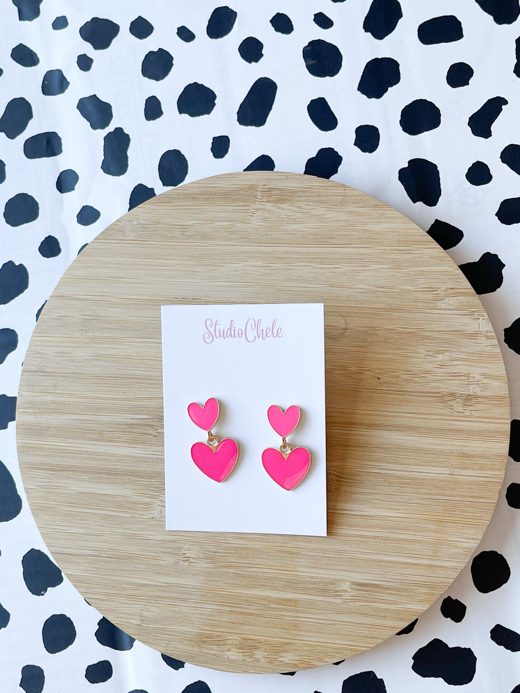 Hot Pink Enamel Double Hearts