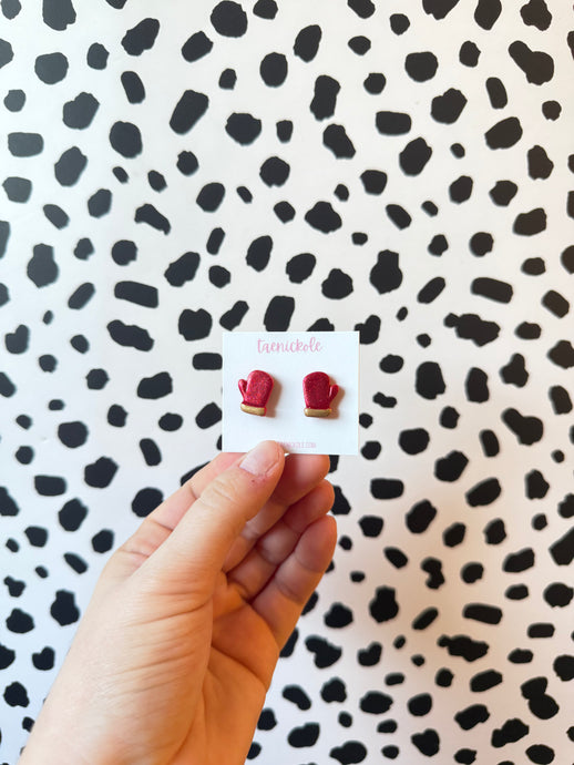 Red Glitter Mitten Studs