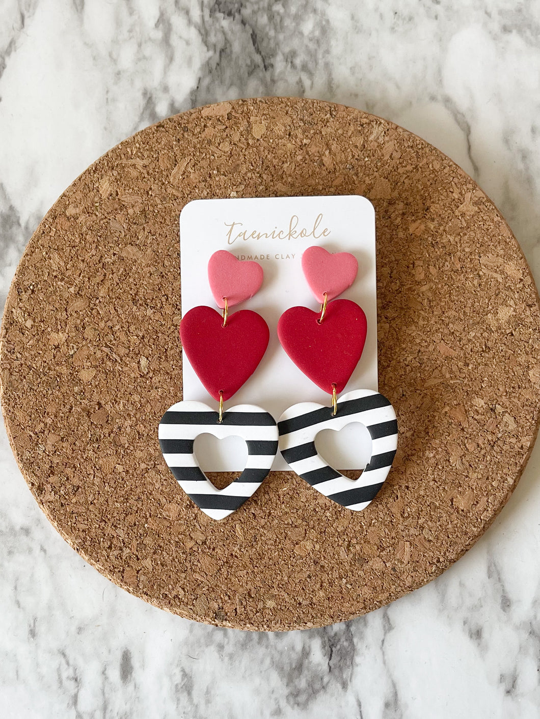 Stripe Large Heart Triple Dangles